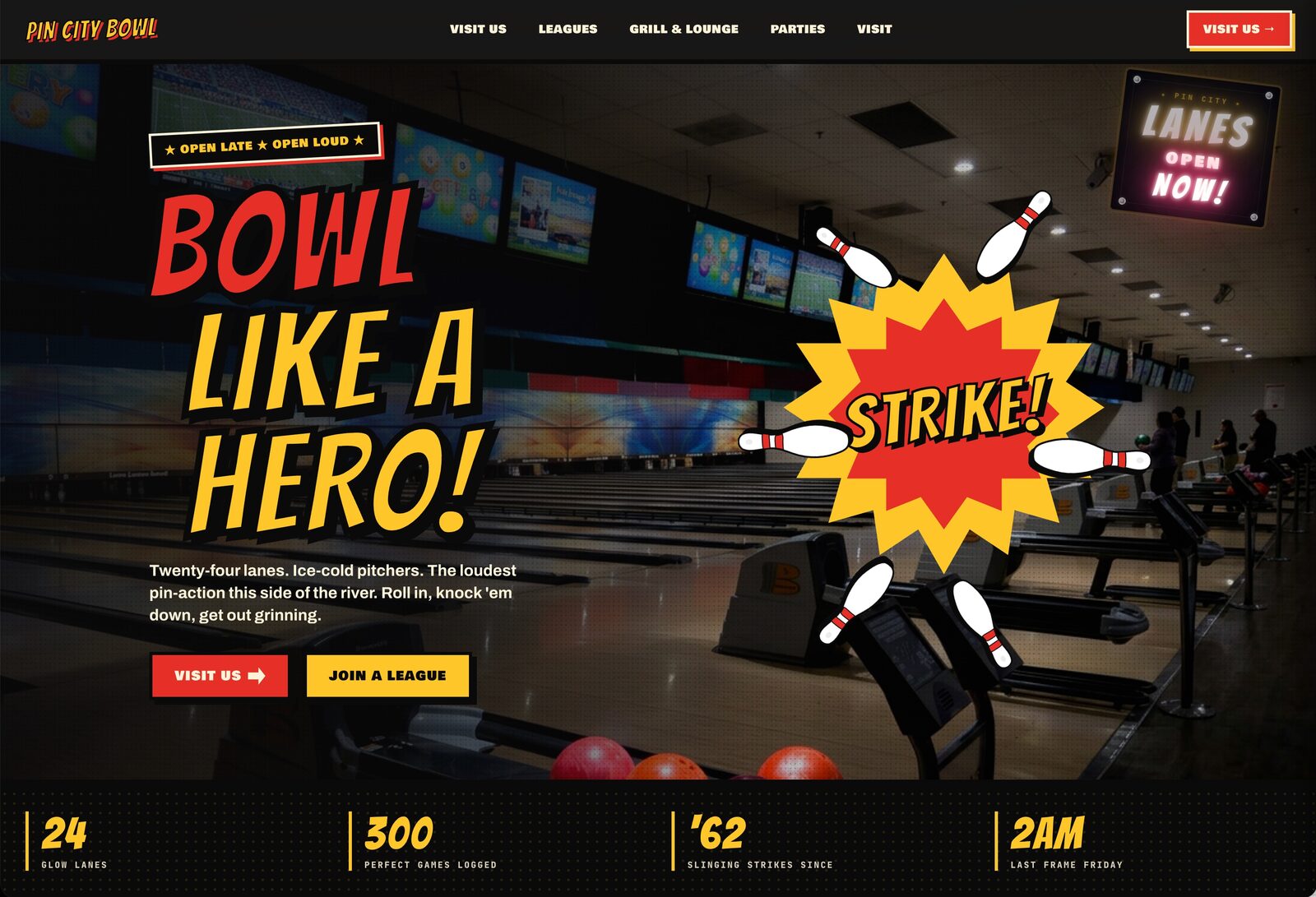 Comic bowling website design preview
