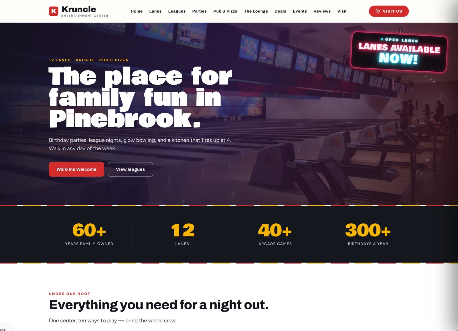 Krunkle bowling website design preview