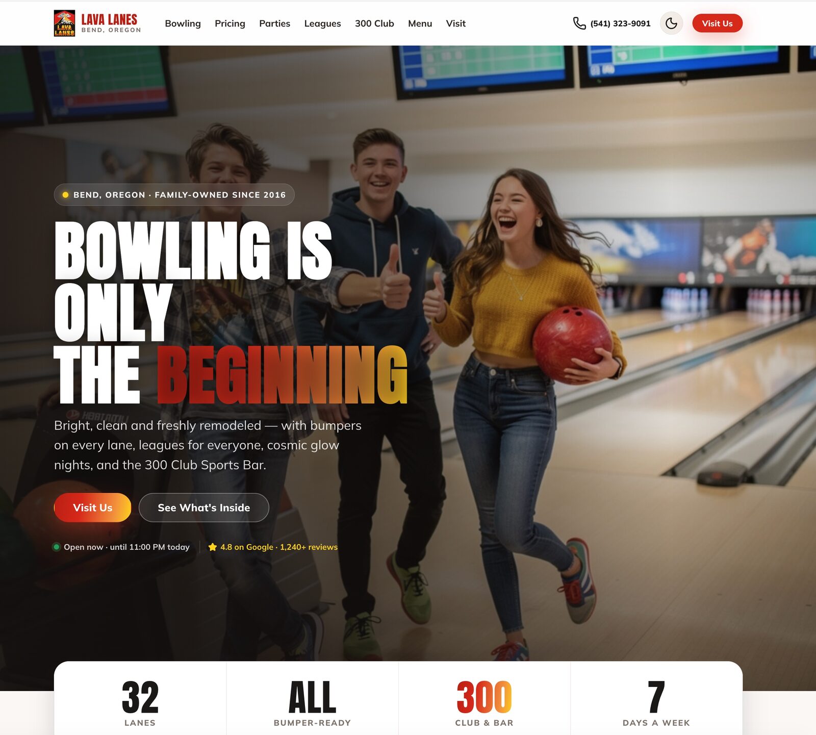 Lava bowling website design preview