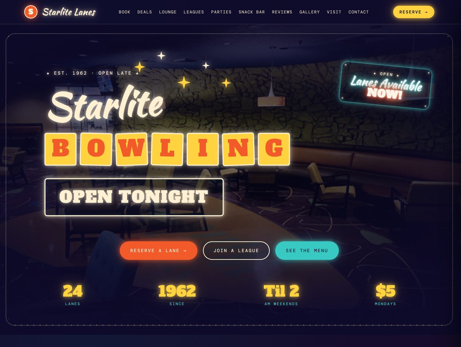 Starlite bowling website design preview