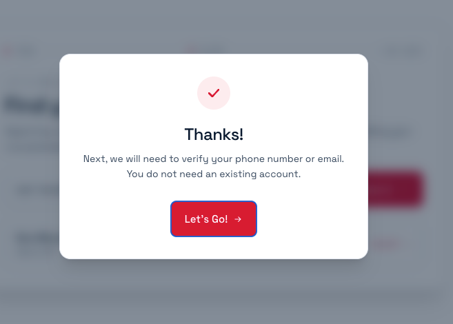 A confirmation that says thanks and invites you to verify your phone or email