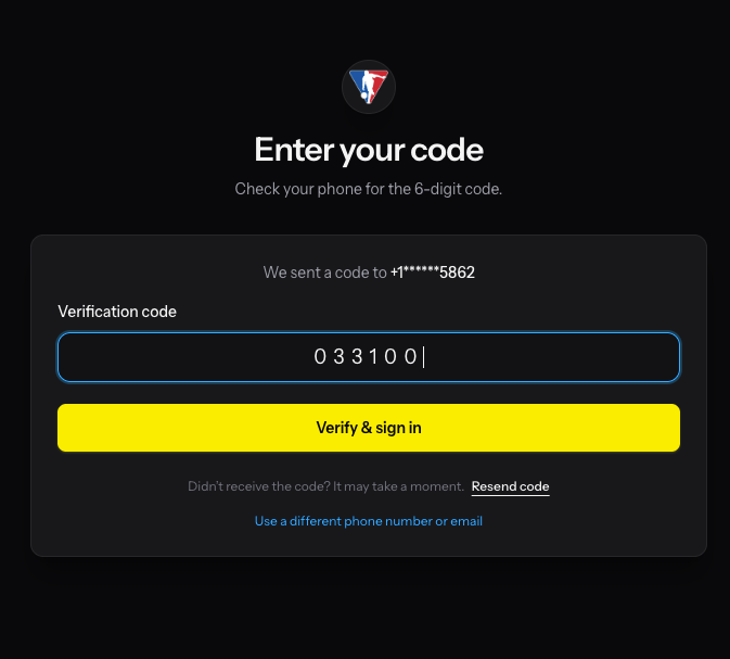 Entering the six-digit verification code to sign in